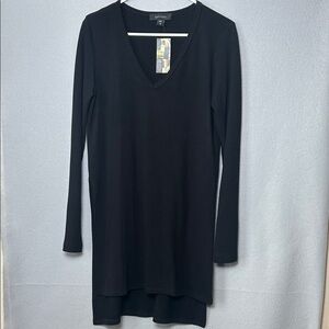 Karen Kane Black V-Neck Dress Hi-Low Hemline Classic Minimalist Quiet Luxury Med